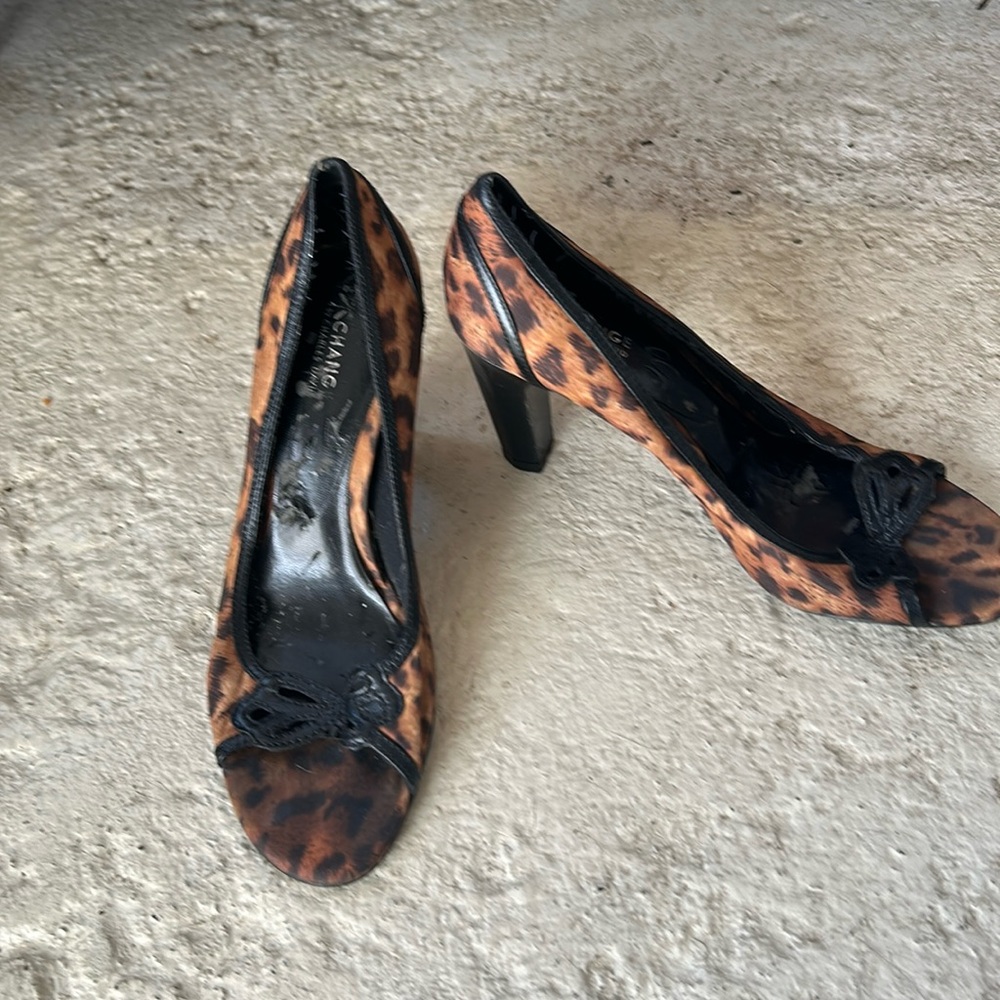 Exchange by Charles David leopard open toe heels